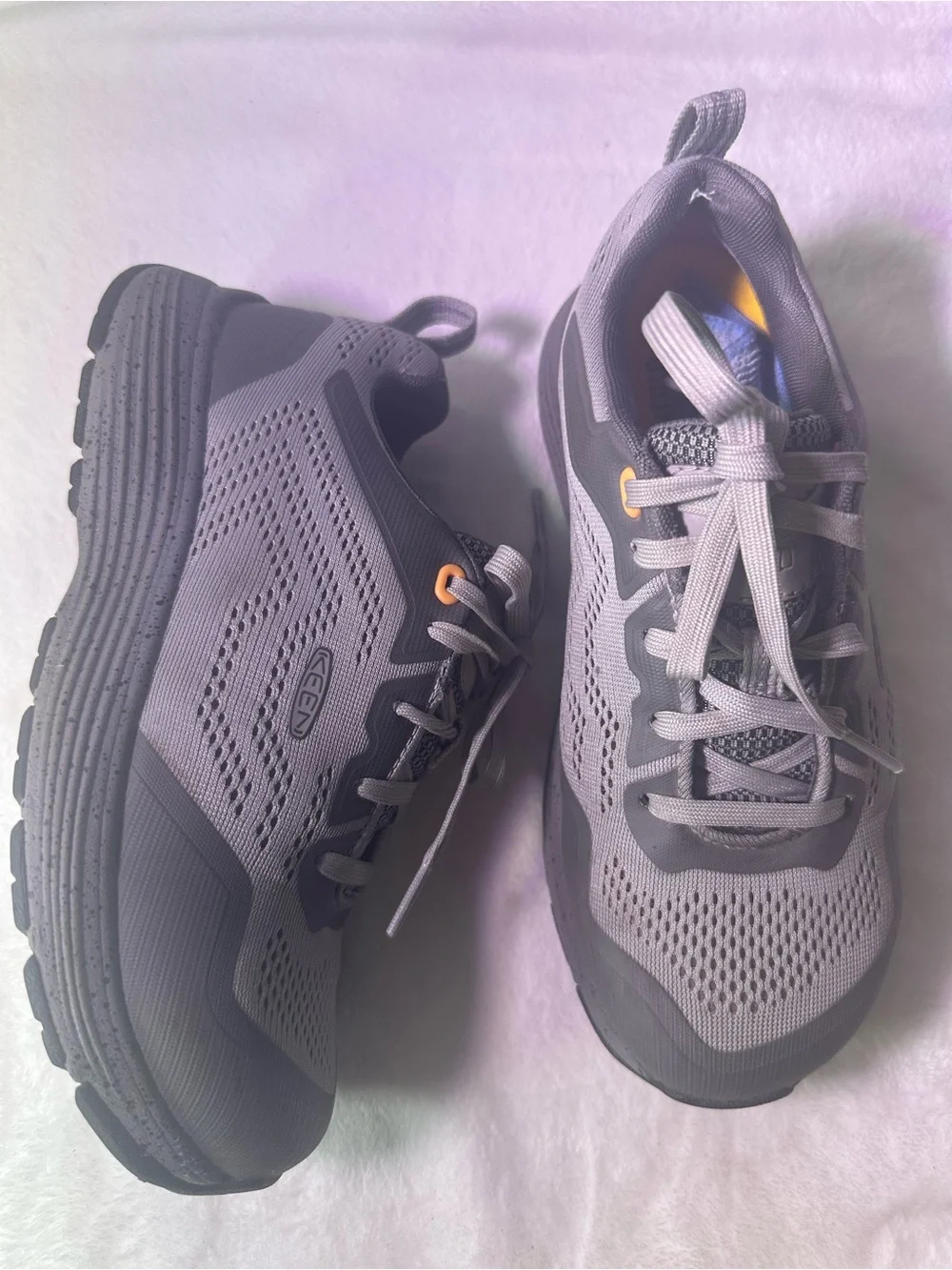 Keen Gray Mesh Athletic Sneaker with Orange Accent